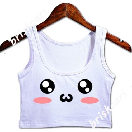 Kawaii Anime Face Crop Top Women For Girls Personalized Tops S-XXL Solid Color Letter Fitness Summer Vest