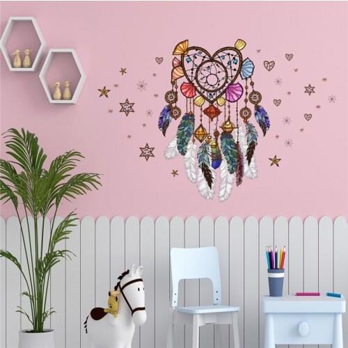 Colourful Creative Feather Dream Catcher Wall Stickers Room Decoration Teenager Aesthetic Bedroom Living Room Decor Wallpaper