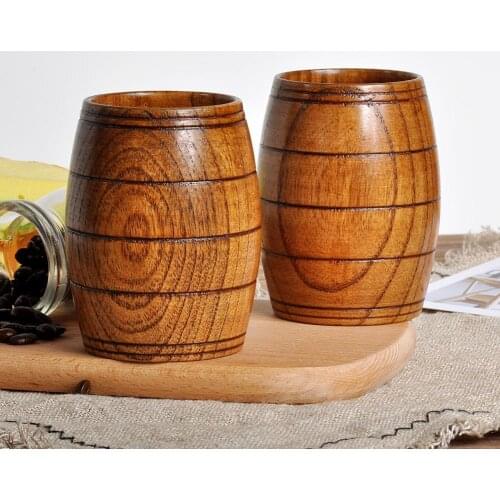 Creative Wine Barrel Wooden Mugs Shape Natural Wooden Beer Tea Milk Cup Carved Home Kitchen Bar Pub Drinkware Gift Beer Cup