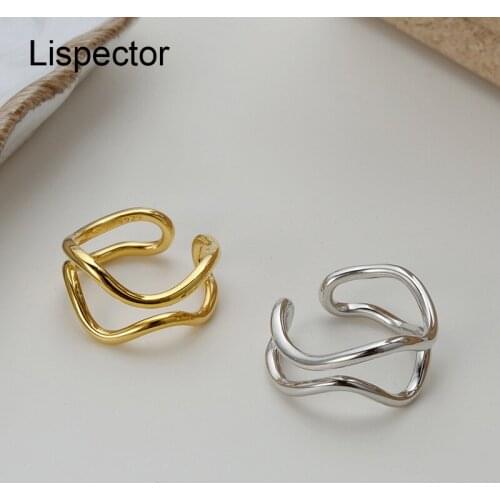 Lispector 925 Sterling Silver Korean Simple Lines Rings for Women Minimalist Hollow Double Layers Ring Female Jewelry Gifts