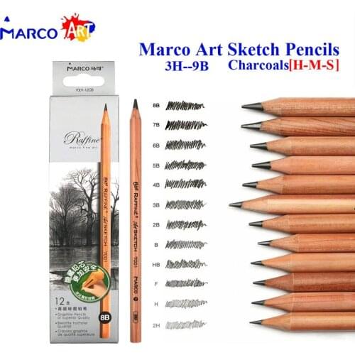 Marco Raffine Sketch Drawing Pencils Set 9B 8B 7B 6B 5B 4B 3B 2B B HB H 2H 3H Standard Pencil for Sketching Office School Gift