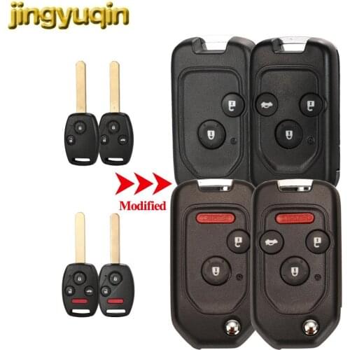 Jingyuqin 10X Modified Remote Car Key Shell For Honda fit Accord Civic 2006-2011 CRV 2018 Pilot 2/3/4B Flip Fob with Button Pad