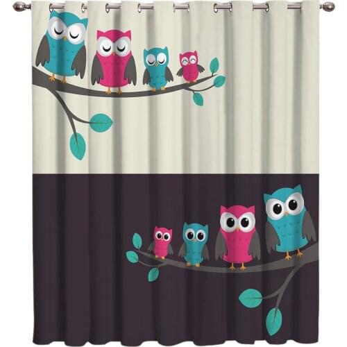 Cartoon Animals Cute Owl In The Day And Night Window Treatments Curtains Valance Room Curtains Large Window Window Curtains Dark
