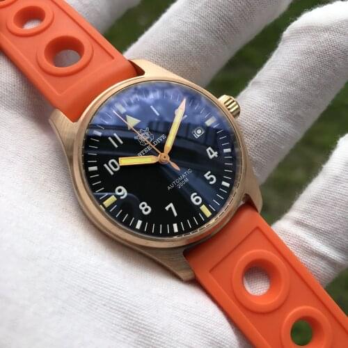 STEELDIVE 1940S Bronze Pilot Watch Men Mechanical 200m Waterproof Bronze Dive Watch Automatic NH35 Sapphire Pilot Wristwatch Man