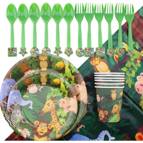 Animal Jungle Tableware Set Birthday Celebration Party Childrens Day Party Decoration Supplies Disposable Tableware Set Party