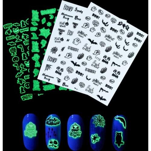 Halloween Nail Stickers Decals Luminous Stickers for Nails Fluorescent Glow in the Dark Nail Art DIY Decoration for Christmas