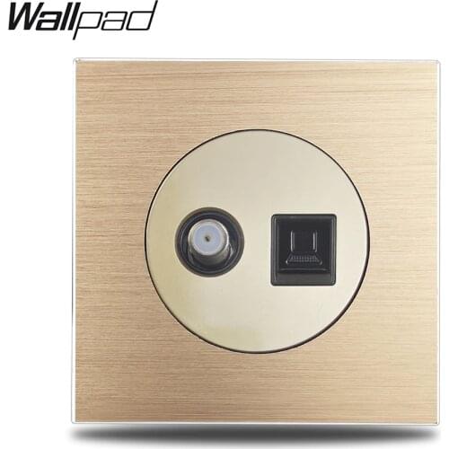 Wallpad L6 Gold Antenna Satellite TV Internet Computer Socket RJ45 CAT6 Wiring Outlet Wall Socket Brushed Aluminum Metal Panel