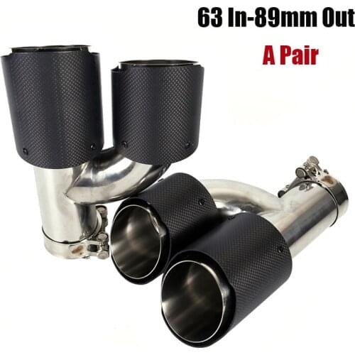 One Pair Car Exhaust Tips Modified Muffler Dual-outlet Tail Pipe Matte Carbon Fiber For Universal Auto 63mm Inlet 89mm Outlet
