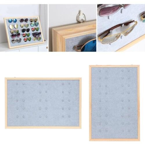 15/18 Slots Eyeglass Sunglasses Organizer Wall Hanging Holder Eyewear Eyeglasses Display Stand Case w/Wood Frame