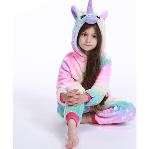 Kigurumi Girls Boys Winter Pajamas new Unicorn Cartoon Anime Animal Onesies Kids Sleepwear Flannel Warm Jumpsuit Children Pajama