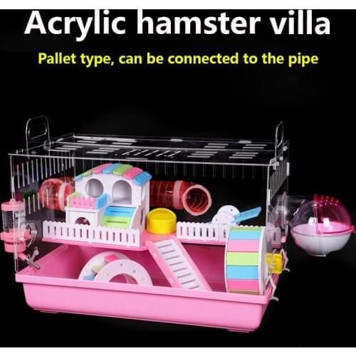 Tray-style Hamster House Acrylic Oversized Villa Package Guinea Pig Cage Transparent Small Pet Feeding Box With Pipe