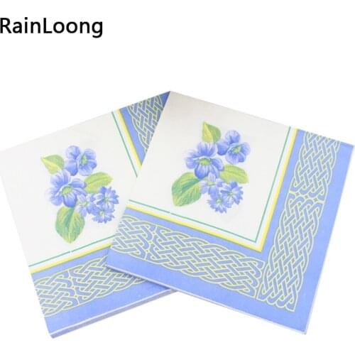 [RainLoong] Blue Flower Dinner Napkins Application and Printed Feature Paper Serviettes 33cm*33cm 1 pack (20pcs/pack)