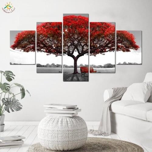 Romantic Red Tree Pictures Modern Wall Art Pictures Posters Canvas Painting Modular Pictures for Living Room