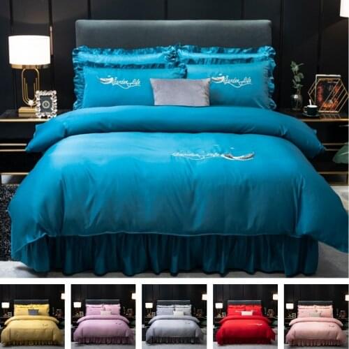 2021 Luxury 4pcs High Quality Bedding Set Solid Duvet Cover Set 1 Quilt Cover + 1 Flat Sheet + 2 Pillowcases Queen King
