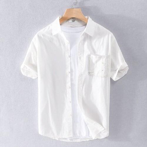 Summer Mens Casual Short Sleeve Lapel Shirt Youth Pocket Decoration Top