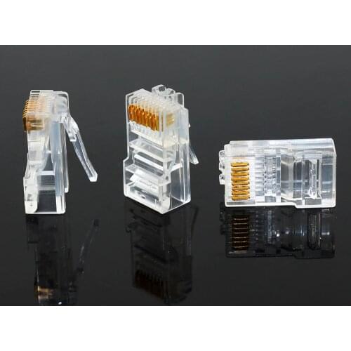 JONSNOW 20/50/100PCS RJ45 Ethernet Cables Module Plug Network Connector RJ-45 Crystal Heads Cat5 Cat5e Gold Plated Network Cable