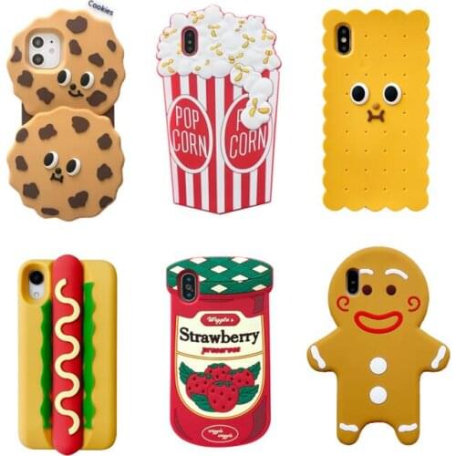 Food Hotdog Cookie Cracker Ice Cream Cupcake Silicone Case for iPhone 11 Pro Max 12 Mini X XS XR 8 6 6S 7 Plus SE