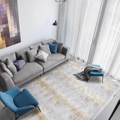 Modern Fashion Gold and Gray Stitching Abstract Stripes Living Room Bedroom Bedside Carpet Floor Mats Custom