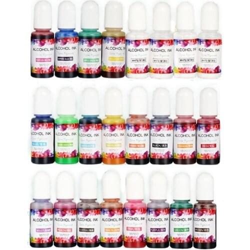 24 Vibrant Color High Concentrated Alcohol-Based Ink Pigment Epoxy Resin Paint Colour Dye Great for Resin Coaster Making
