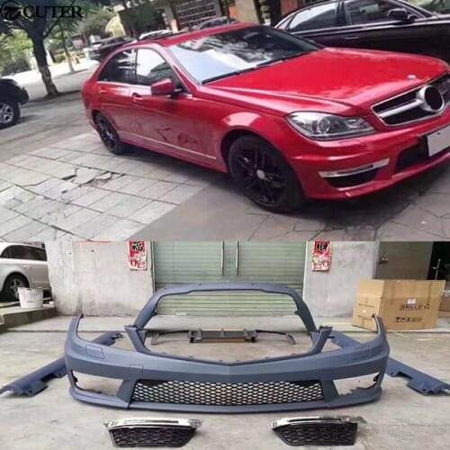 W204 C300 C63 Car body kit PP Unpainted front Rear bumper Side skirts for Mercedes Benz W204 C63 AMG 06-12