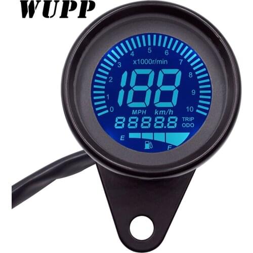 WUPP Universal Digital Motorcycle LCD Screen Speedometer Odometer Techometer Fuel Gauge for 1-4 Cylinders 7 Color Backlight