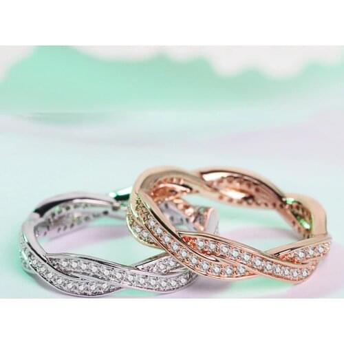 ZHOUYANG Pattern Twisted Ring For Women Micro Cubic Zirconia Rose Gold Silver Color Two Row Tail Ring Fashion Jewelry KCR233