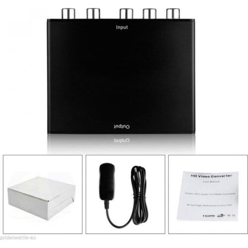 1080P 5 RCA RGB Component YPbPr Video + R/L Audio Input to HDMI-compatible Output Converter Box Adapter HDTV with AC Plug