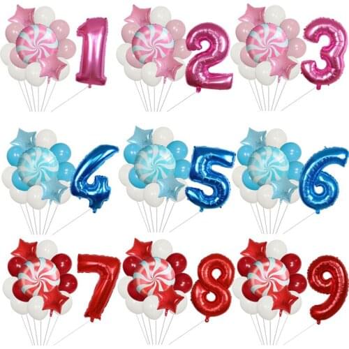 13Pcs/Set Number Foil Balloons Colorful Lollipop Candy Helium Globos For Kids Happy Birthday Party Decors Baby Shower Supplies