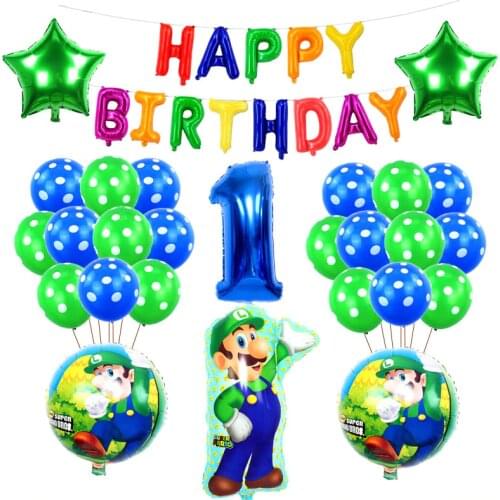 38pcs/lot Super Mario Balloon 32 inch Number Balloons Dot latex ball Boy Girl Cartoon Theme Birthday Party Mylar Ballon Decora