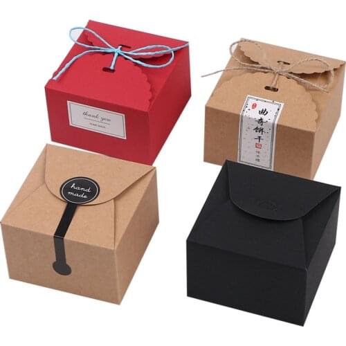 10pcs/lot Cake Box Food Candy Kraft Paper Box With Handle Portable Cake Roll Mousse Christmas Wedding Baking Packaging Gift Box