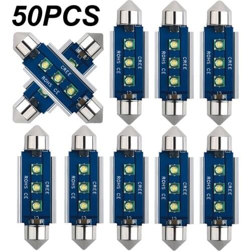 50Pcs New Festoon LED Bulbs 31mm 36mm 39mm 41mm C5W C10W Super Bright Car Dome Light Canbus No Error Auto Interior Reading Lamps