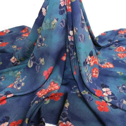 50cm*140cm Deep Blue Floral Discharge Viscose Fabric For DIY Sewing Summer Dress Bed Sheet Rayon Patchwork Fabric Soft