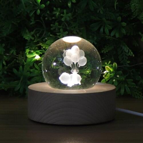70 mm Crystal Ball Night Light Engraving Balloon Luminous Lighting usb Beech Table Desk Decor Lamp for Kids Birthday Xmas Gifts