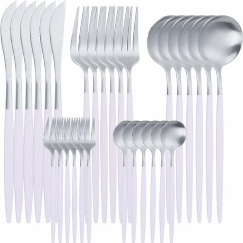 Home Cutlery Set Stainless Steel White Silver Knives Forks Spoons Cutlery Set Kitchen Tableware Gold Dinnerware Set Dropshipping