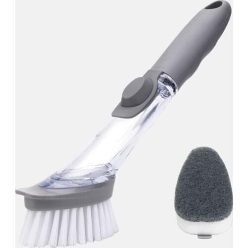 Double Use Kitchen Cleaning Brush Scrubber Dish Bowl Washing Sponge Automatic Liquid Dispenser Kitchen Pot Cleaner Tools