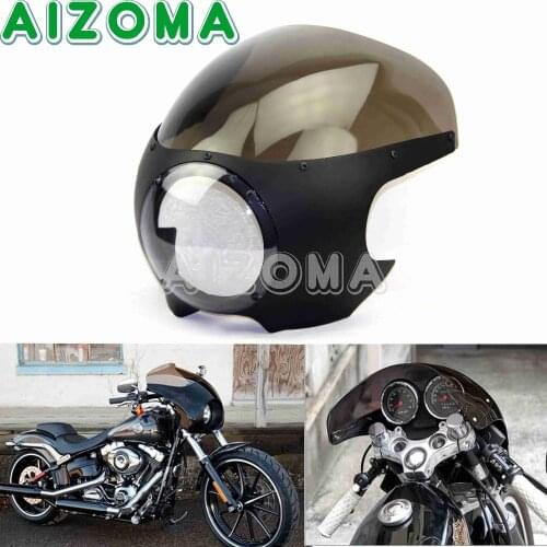 Smoke 5 3/4" Cut Out Headlight Fairing Cafe Racer Motorcycles 5.75" Cowl Head Light Windscreen Deflector For Harley Chopper
