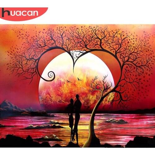 HUACAN DIY 5D Diamond Painting Couple Landscape Moon Home Decoration Scenery Cross Stitch Kit Handcraft Wall Stricker Crystal
