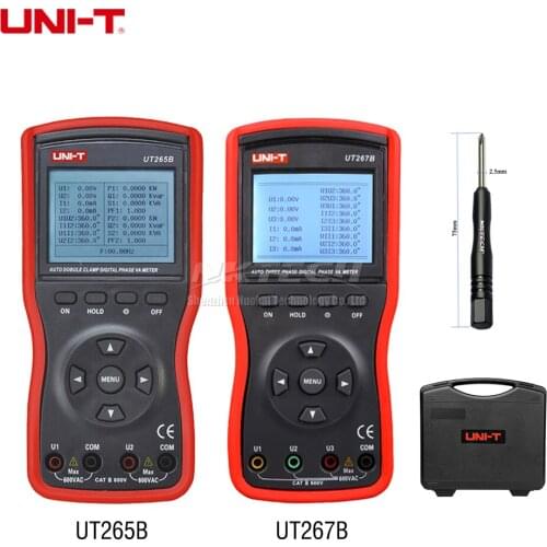 UNI-T UT265B UT267B Intelligent 2-Phase Double Clamp Voltammeter AUTO Digital Phase Meter RS232 Data Transfer AC DC Volt Amp Hz