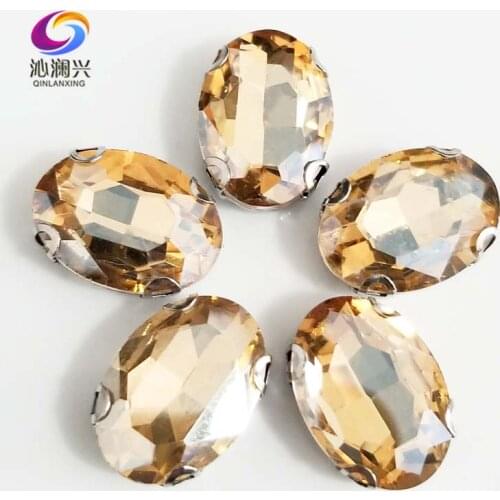 Golden champion oval shape High quality Glass Crystal sew on D shape Anti hook claw rhinestones,Diy/Clothing accessories SWTD05