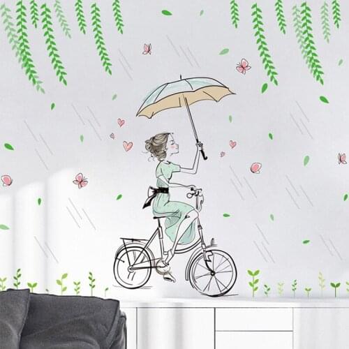 Creative cycling girl wall sticker PVC Material DIY Umbrella girl wall decals For Childrens room bedroom home decor sticker