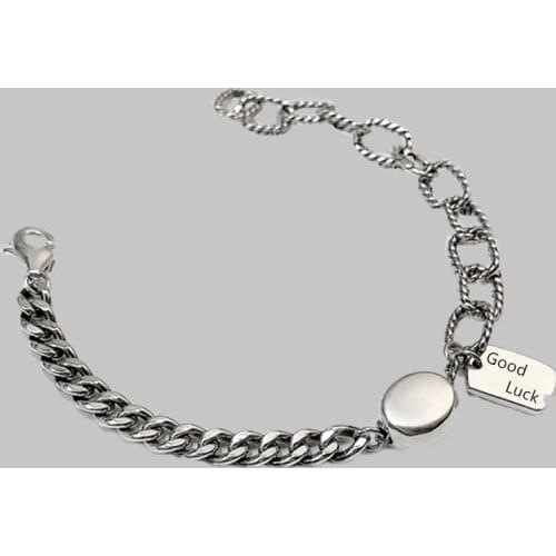 Vintage Round Disc Good Luck Letter Thai Silver Color Hand Made Good Luck Bean Charm Bracelet For Women Jewelry Gifts