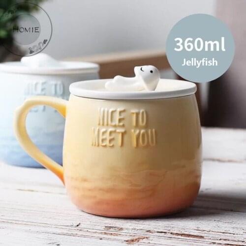 HOMIE lovely Gradient animal Cup Coffee Mug Large 300ml Whale With lid Mugs creative Drinkware Tea milk Cup Novelty Newlywed