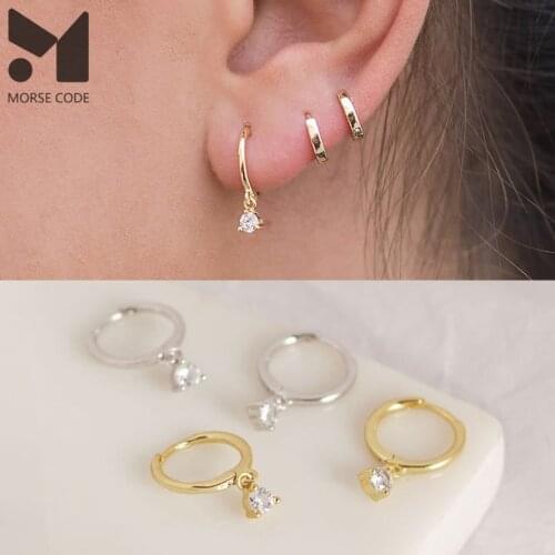 MC 925 Silver Dainty, Minimalist Dangling CZ Huggie Hoop Earrings Hoops Crescent Ear Ring Minimalist Hoops Earring for women A30
