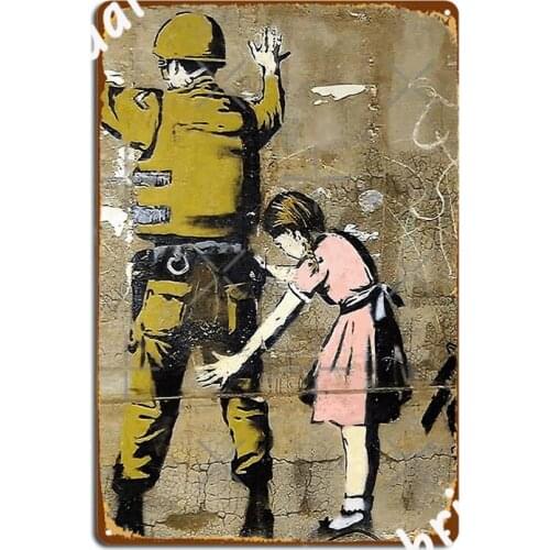 Banksy Girl Searching Soldier Metal Plaque Poster Plaques Personalized Wall Cave Club Bar Tin Sign Poster