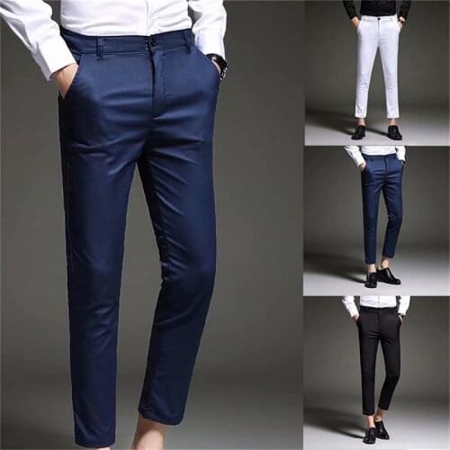 New 2021 Mens Slim Fit Business Dress Pants for Men Suit Pants Ankle Length Men Summer Formal Suit Trousers