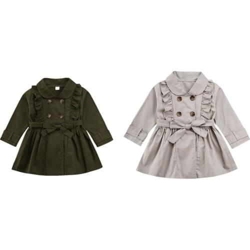 2-7T Toddler Baby Girl Bandage Long Ruffle Trench Casual Jacket Windbreaker Dress Coat Outwear Childrens Clothes Sets Autumn