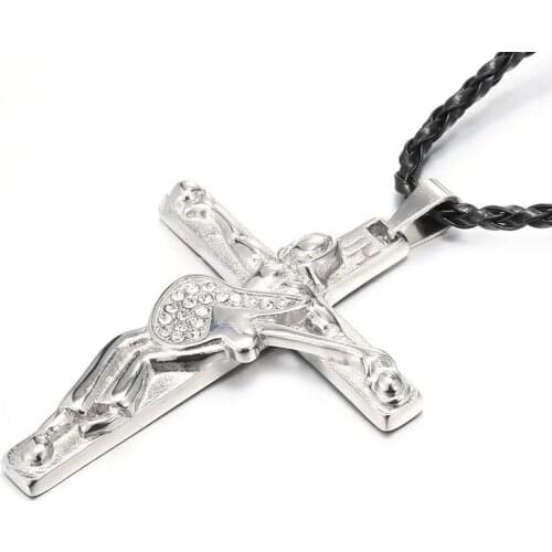 New Christian Cross Jesus Guitar Shape Pendant Necklace Mens Necklace Fashion Crystal Inlaid Pendant Accessories Party Jewelry