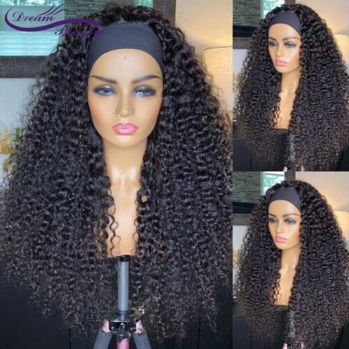 Headband Wig Human Hair Wigs For Women Long Curly Brazilian Scarf Wig Glueless Human Hair Wigs With Headband Remy 180% Density