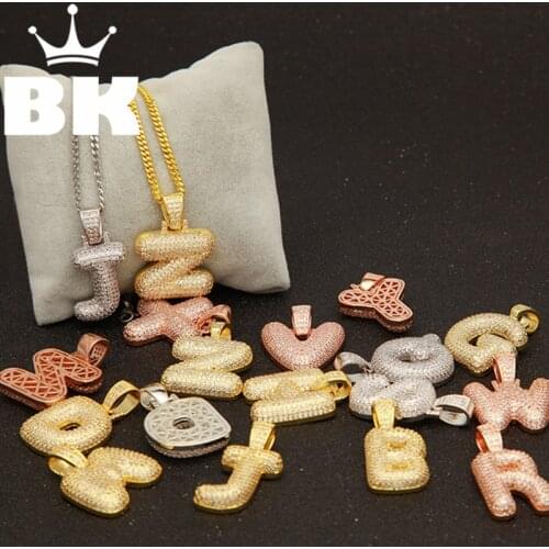 Big Size Bling CZ Bubble Initial Letters Pendant Copper A-Z Initial Pendant Gold, Rose Gold, silver color Plated Charm Necklace
