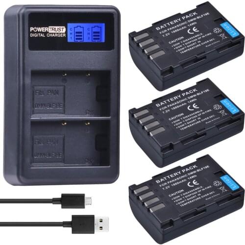 Powertrust 3pcs 1860mAh DMW-BLF19 DMW DMW-BLF19e Camera Battery+LCD Dual USB Charger for Panasonic Lumix GH3 GH4 GH5 DMW-BLF19PP